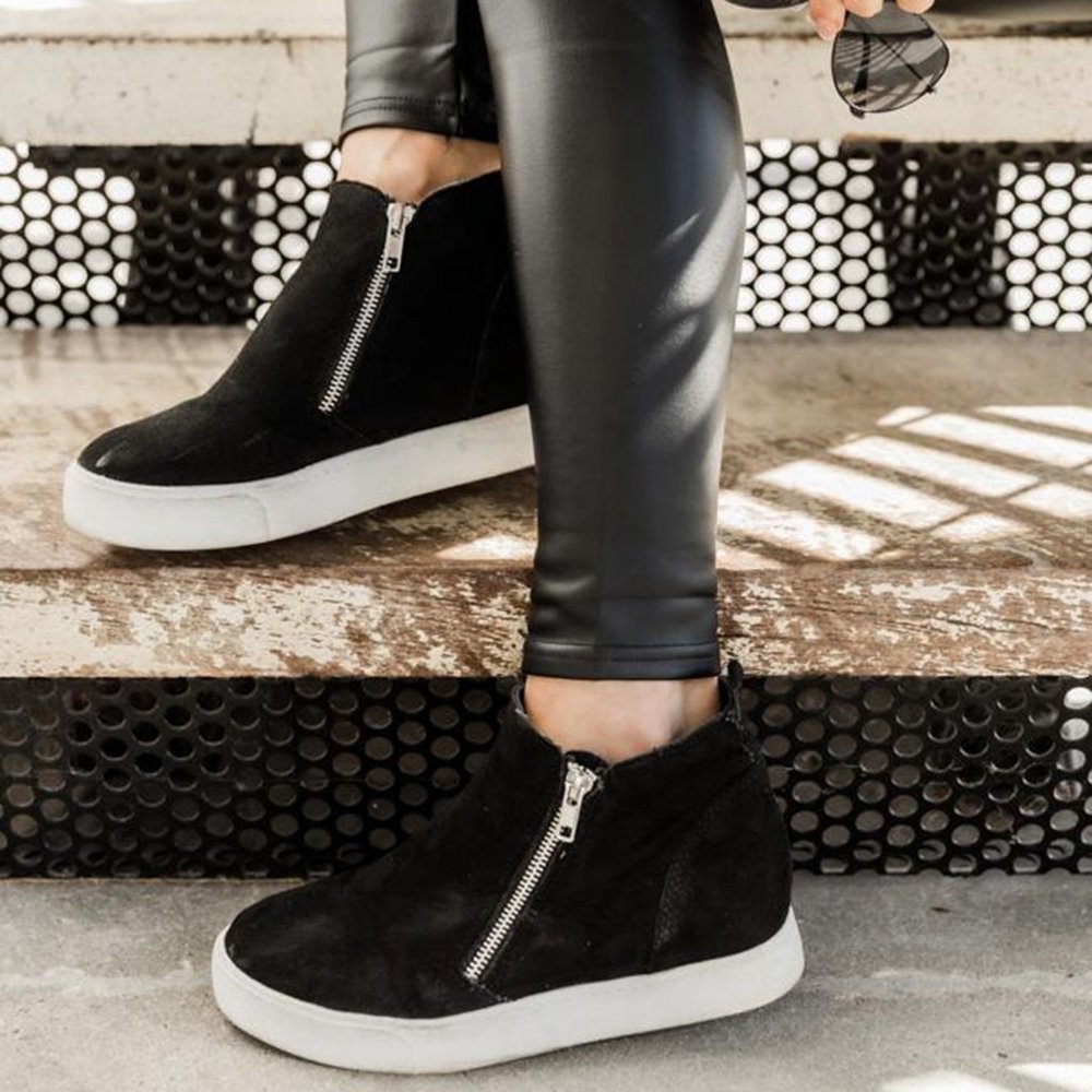 NEW🔥 Side Zip Wedge Heel Platform Sneaker Booties - Picture 6 of 10
